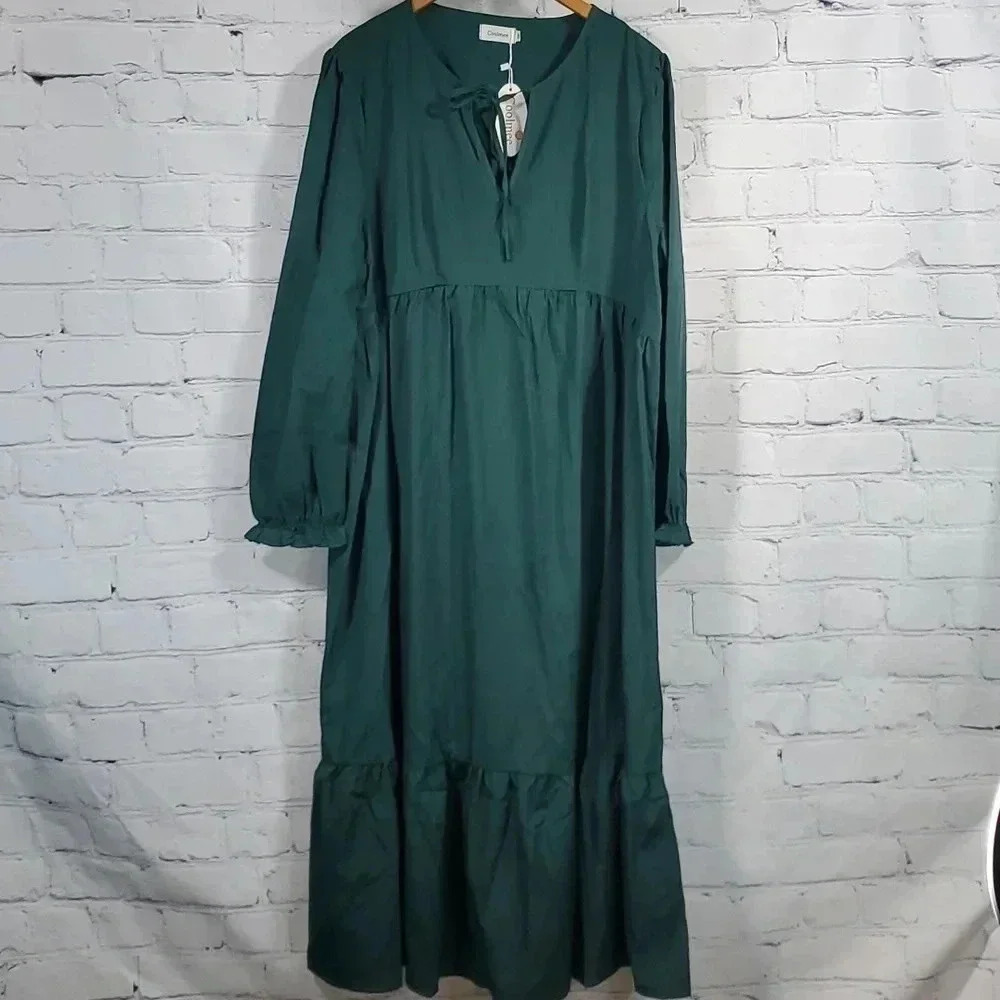 COOLMEE MATERNITY Hunter Green Long-sleeved Dress Stretchy‎